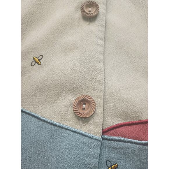 Vintage Teddi Sunflower Beige Blue Red Button Up Blouse Wooden buttons Size 2X - Picture 3 of 6